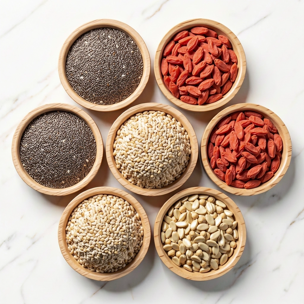 Variedad de semillas y superalimentos nutritivos